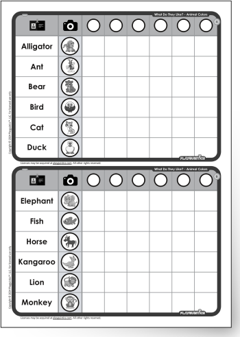 Animal Colors - Survey Sheet x2