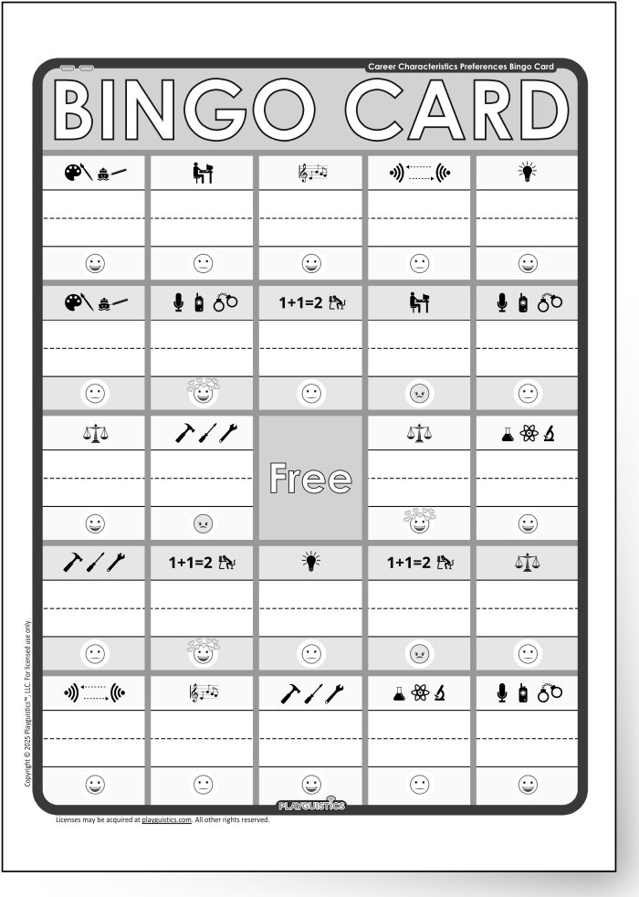 Career Characteristics BINGO Card Example