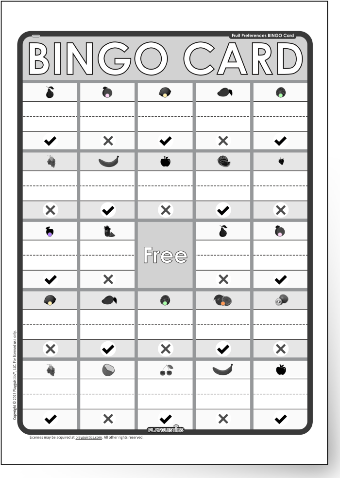 Fruit Preferences BINGO Card Example